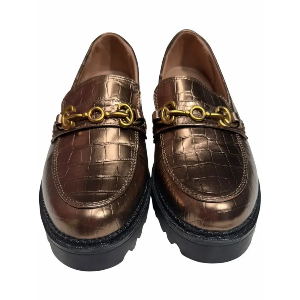 Circus Sam Edelman Bronze Croc Embossed Horsebit Lug Sole Chunky Loafers Size 9